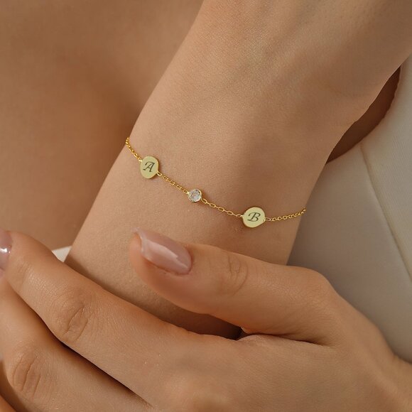 Personalized Silver Bracelet with Custom Letters and Dates - Picture 1 of 4